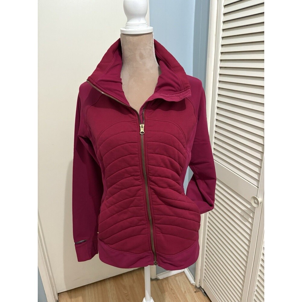 Lululemon Fleece Out Jacket in Berry Rumble Full Zip Powerstretch Sz 10 See Pics